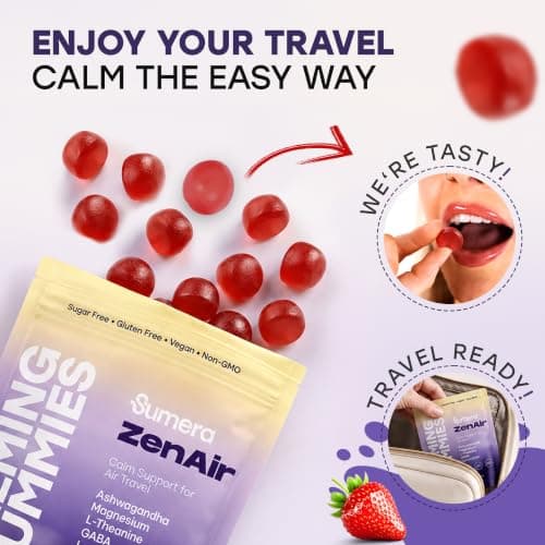 Calming Gummies for Travel | Jet Lag Relief & Remedy Gummies | Airplane Travel Essentials | Long Flight Must Haves | GABA, L-Theanine, Ashwagandha, Lemon Balm & Magnesium | Sugar Free, 30 Count - Thumbnail 3