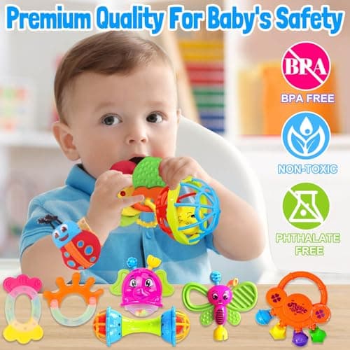 Baby Rattles 0-6 Months: Baby Toys 6-12 Months Infant Toys 0-3 Months Newborn Toys Teething Toys 3-6 Months - Baby Teether Wrist Socks Gifts for Boy Girl Easter Basket Stuffers - Thumbnail 2