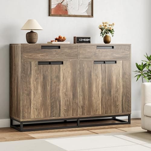 GarveeHome Sideboard Buffet Cabinet, 55-Inch Large Modern Kitchen Accent Storage Cabinet with 2 Drawers and 4 Doors, Coffee Bar Buffet Table for Kitchen and Dining Room (Retro) - Image 1