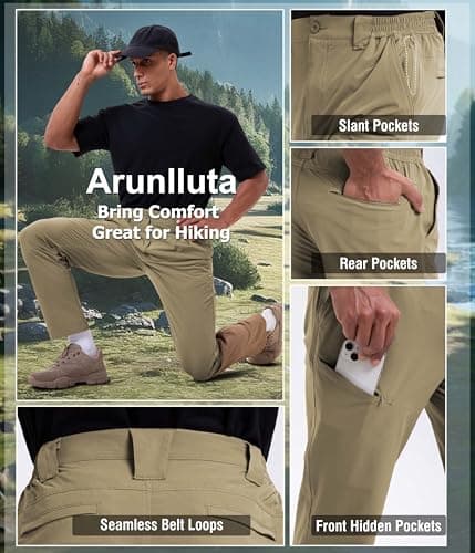 Arunlluta Travel Pants Men Quick Dry Hiking Pants for Men Stretch Work Pants Lightweight Mens Golf Pants Water Resistant Lightkhaki - Thumbnail 4