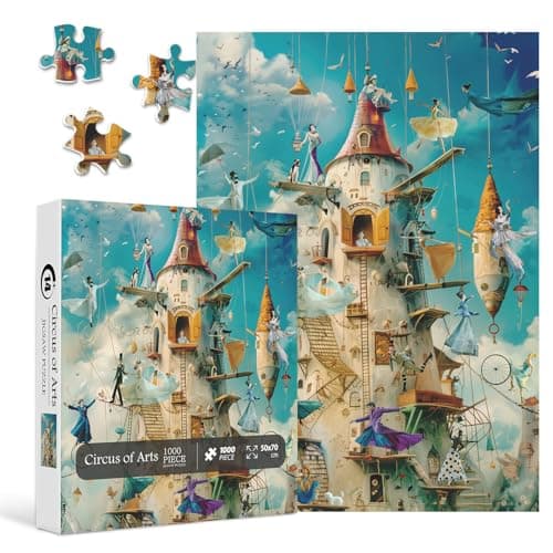 Fantasy Circus of Art Puzzles for Adults 1000 Pieces, Funny Circus Scene Tower with Colorful Acrobats, Clowns, Animal Shows, Vintage Challenging Puzzles for Adults as Wall Art Decor - Image 1
