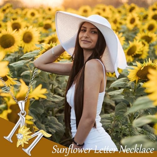 MURNA KARE Sunflower Initial Necklaces for Women, Sunflower Jewelry Gifts for Women Statement Jewelry Inspirational Gifts - Thumbnail 4