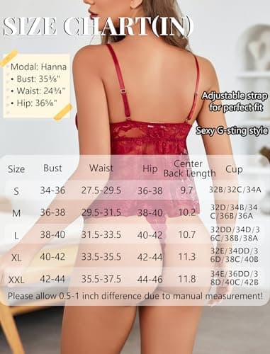 Avidlove Lingerie Sets for Women Sexy Pjs Sets Sexy Pajamas Floral Cami Matching Underwear Wine Red XL - Thumbnail 6