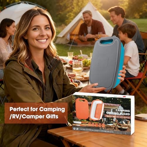 Gintan Collapsible Camping Cutting Board, 9-in-1 Chopping Board with Colander, Kitchen Vegetable Washing Basket for Camping, Camping Gifts Camping Accessories for RV Campers (Blue+Grey) - Thumbnail 2