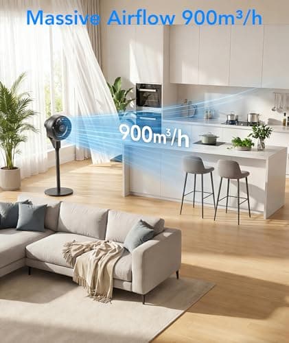 COWSAR Pedestal Fan for Bedroom, 80° Oscillation Standing Fan with Remote, Quiet Floor Fan for Room, Air Circulator Fan with 3 Speeds, 6H Timer, 2 Heights, 90° Vertical, Aroma Box, Black - Thumbnail 3