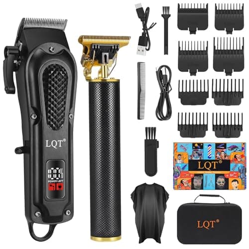 LQT® Men's Professional Hair Clippers Kit，Cordless & Corded Barber Clippers Set，Grooming Rechargeable Beard Trimmer with Adjustable Blade Black