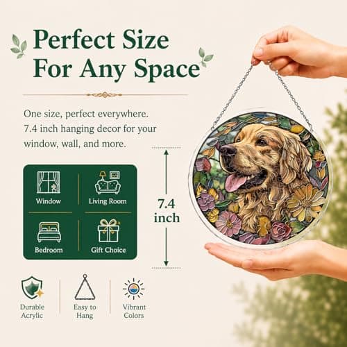 Acrylic Puzzle Suncatcher, Cute Golden Retriever Dog, Unique Acrylic Jigsaw Puzzle, Stained Glass Window Hanging, DIY Sun Catcher Puzzle Kit, Home Garden Decor Gift for Women, Mom, Men, Friends 7.4in - Thumbnail 6