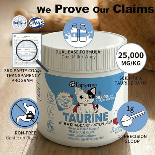 Dapoprren Taurine for Cats with 30% Whole Goat Milk, 0% Maltodextrin Iron-Free Cat Taurine Supplement for Cardiac & Vision Support, Hydrolyzed Protein Amino Acid Powder for Picky Felines - 200g - Thumbnail 5