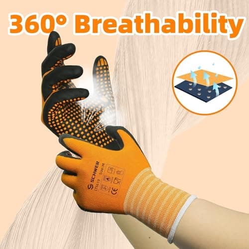 Schwer 3 Pairs Safety Work Gloves Micro-Foam Nitrile Coated, Level 4 Abrasion Resistant Nylon Working Gloves with Micro Dot Grip, Touchscreen, Used for General Use, Gardening, Mechanic, LT5619, L - Thumbnail 2