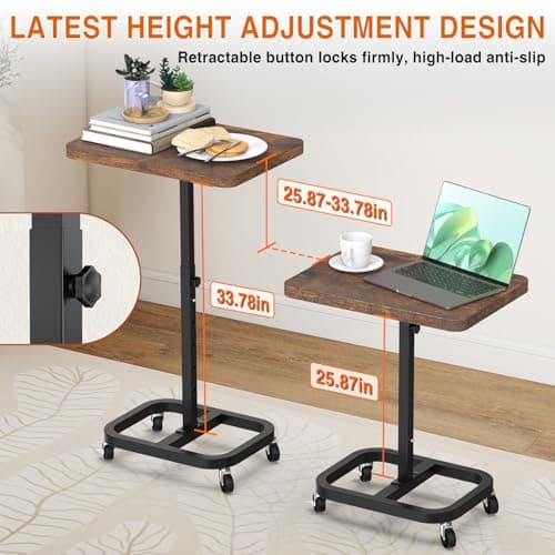 alentar Adjustable Height& Mobile TV Tray Table with Wheels: Upgraded Alloy Steel Support & Sturdy Quadrilateral Base. Dinner Table for Eating on Couch and Sofa. Ideal for Small Living Spaces - Thumbnail 3