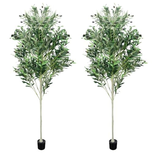2 Pack Artificial Olive Trees, 6FT Indoor Tall Faux Olive Trees with Planter, Realistic Olive Plants for Home Decor Office Living Room - Image 1