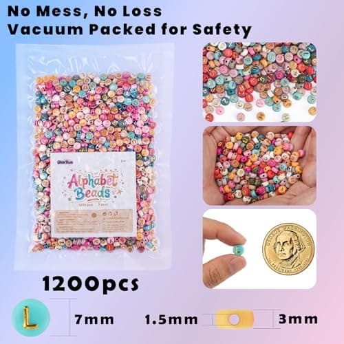 Gionlion 1200+Pcs Colorful Round 4x7mm Letter Beads for Bracelet Making, Acrylic Alphabet Beads for Jewelry Making, DIY Friendship Bracelets with Gold Letters on Colorful Beads - Thumbnail 3