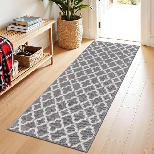 U'Artlines Runner Rug for Hallway 2x5 feet Non Slip Kitchen Floor Carpet Runners Grey Geometric Pattern Machine Washable Area Rug for Entryway Bathroom