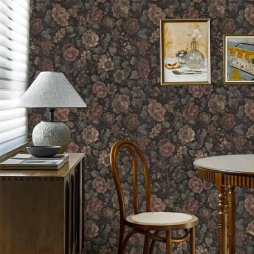 Moody Wallpaper Peel and Stick Black Floral Wall Paper Dark Green Flower Leaf Contact Paper Vintage Removable Self Adhesive Vinyl Wrap Thicken for Bathroom Bedroom Cabinet Covers 17.3" x 393.7" - Image 1