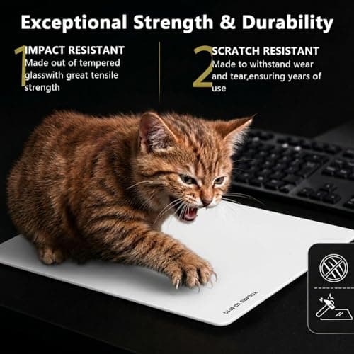 YOGARS Tempered Glass Gaming Mouse Pad, Ultra-Smooth Micro-Etched Surface Speed & Control, Large 19.7"x15.7" Anti-Slip Base, Easy Clean Scratch Resistant for Esports and Work (White) - Thumbnail 6