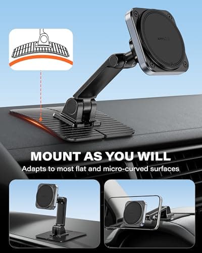 APPS2Car for Magsafe Car Mount, Magnetic Phone Holder for Car, 360° Adjustable Cell Phone Mount with Large Adhesive Base, Fits Flat & Curved Dashboards, Compatible with iPhone, Samsung, Smartphones - Thumbnail 3