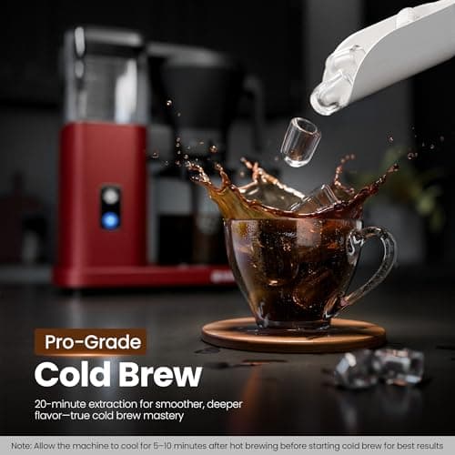 Kismile SCA-Certified 8 Cup Drip Coffee Maker, Pour Over Coffee Machine with 3s Instant Heat 197–205℉, Adjustable Flow Control, Removable Water Tank, Deep Cold Brew & 40 Min Keep Warm (Red) - Thumbnail 6