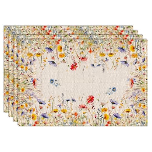Cusugbaso Spring Place Mats Set of 4 12x18 inch for Dinning Table - Blooming Floral Spring Table Decor, Party - Farmhouse Flower Seasonal Table Mats Decroations for Home - Image 1