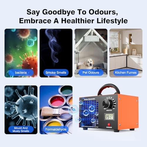 Ozone Generator Odor Eliminator Machine - 2-In-1 Air Ionizer Purifier 160,000mg/H High Capacity O3 Deodorizer With Temp/Humidity Display, Ozonator For Home, Car, House, Hotel, Kitchen, & Pet Areas - Thumbnail 3