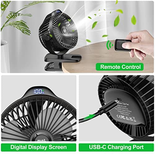 Minthouz Clip on Fan - 720° Rotation Portable Small Fan with LCD Digital Display, 8000mAh Low Noise Desk Fan for Outdoor Camping/Stroller/Home/Office - Thumbnail 4