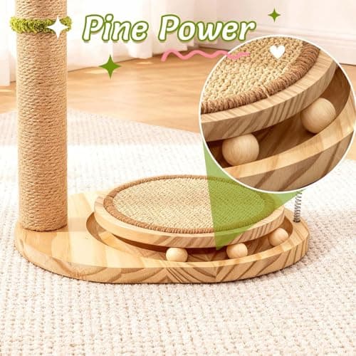 Catails Cute Babys Breath Flower Cat Scratching Post, 39" Tall Cat Scratcher, Interactive Cat Toys with Ball Track & Spring Ball, Cat Scratch Post with Pad for Indoor Cats Adults and Kittens - Thumbnail 4