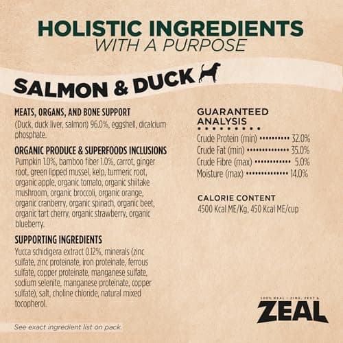 ZEAL Canada Air-Dried Salmon & Duck Recipe for Dogs - Superfood Omega-3 Rich, Dual-Protein, Grain Free, No Fillers, Complete Nutrition (Salmon & Duck, 1 lb) - Thumbnail 5
