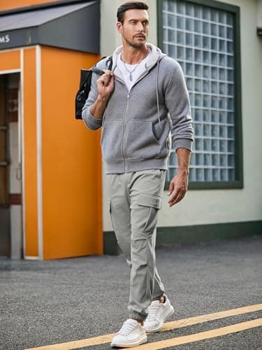 JMIERR Men's Blue Cargo Pants Stretchy Elastic Waist Drawstring Joggers Pants Casual Cargo Pants 2024 Tapered Sweatpants with Multi Pocket,US 40(2XL),Light Grey - Thumbnail 3