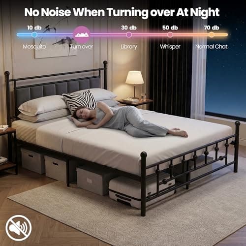 Luviyoo Queen Bed Frame with Headboard, Velvet Upholstered Platform Bed Frame Queen Size, Heavy Duty 13 Metal Slats Support, 14" Underbed Storage, No Box Spring Needed, Noise Free - Thumbnail 3