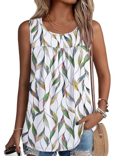 NORACORA Womens Summer Tank Tops Sleeveless T Shirt Casual Loose Fit Tunic Blouses Leaf Print 3XL - Image 1