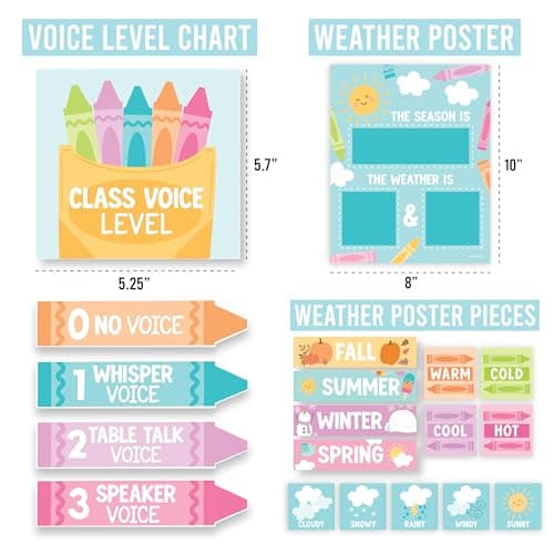Classroom Calendar Set Bulletin Board Decor – 98 pcs School Calendar for Classroom Elementary & Preschool, Bulletin Board Decorations with Weather Chart & Seasons, Crayon Teacher Must Haves - Thumbnail 4