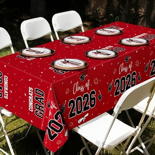 QZYL 4 Pack Graduation Table Cloth, 54" x 108" Red 2026 Graduation Table Decorations, Disposable Grad Party Decorations for College, Rectangle Plastic Tablecloth for Class of 2026 Congrats Grad - Thumbnail 3