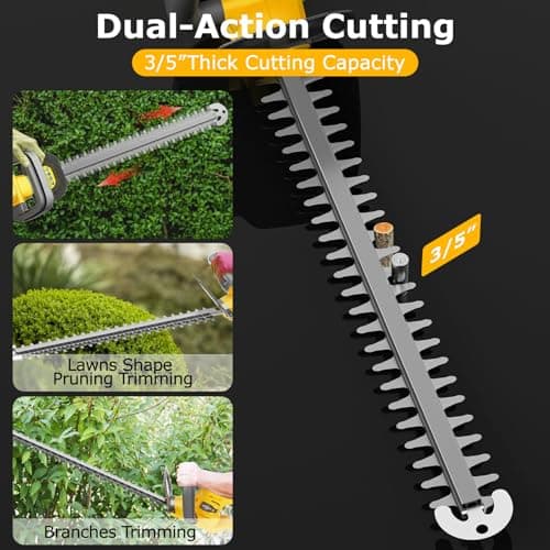 Hedge Trimmer Compatible for Dewalt 20V 60V DCB206 DCB609，Cordless Electric Hedge Trimmer with 1600RPM Brushless Motor, 22'' Dual-Action Blade with 3/5'' Cutting Capacity (NO Battery) - Thumbnail 2