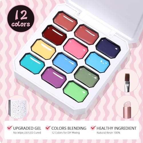 GELLAKTIK 12 Color Patting Nail Gel Polish Kit, Ombre Painting Gel Palette with Brush & Silicone Patting Pen & Nail Art Stickers - UV/LED Curing for Gradient Nails, Beginner Friendly DIY Manicure Set - Thumbnail 6