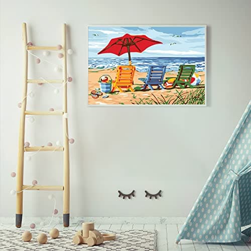 Ginkko Paint by Numbers Art Craft Kit for Adults, Beach Themed, Framed Canvas 9x12 inch, Non-Toxic Acrylic Paints, Professional Brushes, Unique Gift - Thumbnail 3