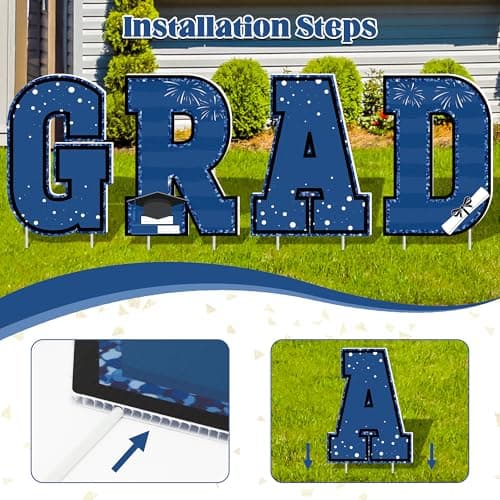 Graduation Decorations 2026, 14PCS Blue Graduation Yard Sign, Congrats Class of 2026 Yard Signs for School or College Grad Party, Outdoor Lawn Decorations, Front Yard Decor Supplies - Thumbnail 3