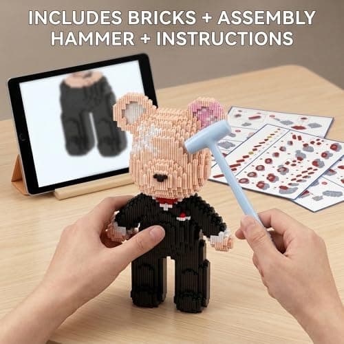 SehrKlug 12.6" Groom Teddy Blocks Bear Building Bricks Set - Challenging DIY Micro Blocks for Adults, Ages 14+, Collectible Home Decor for Office Bookshelf - Screen-Free, Keep Busy, Relaxing Gifts - Thumbnail 4