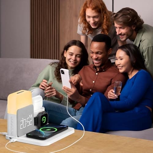 Alarm Clock with Wireless Charger for Bedrooms, 6 in 1 Wireless Charging Station, Magnetic Charger with Night Light Bedside Clock for iPhone 16 15 14 13 12 Pro Max, Apple Watch, AirPods - Thumbnail 6