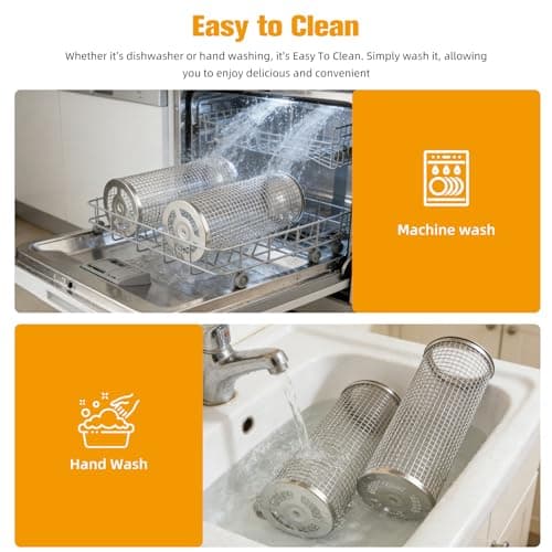 Rolling Grill Baskets (2PCS), Stainless Steel Grill Basket,Dishwasher Safe BBQ Grill Accessories Portable Grill Baskets for Outdoor Grill for Fish, Shrimp,Meat,Vegetables,Fries Outdoor Cooking Camping - Thumbnail 6
