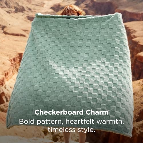 Bedsure GentleSoft Sage Green Throw Blanket for Couch - Checkered Cute Fleece Blankets, Soft Cozy Spring Summer Throw for Bedroom Home Decor Gifts for Girls, Green, 50x60 Inches - Thumbnail 3