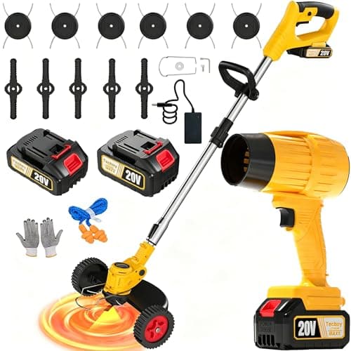 20V Cordless Weed Wacker and Leaf Blower Combo Kit with 2 Batteries, Electric String Trimmers with 11 Pcs Blades for Makita Battery Grass Trimmer Lawn Mower Eater Brush Cutter Yard Garden Tool YellowC - Image 1