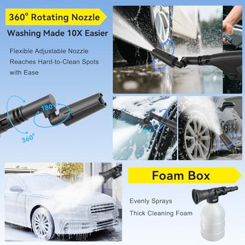 Portable Cordless Pressure Washer with Tank: 1200 PSI Foldable Power Washer – 3.4 Gal Tank, 7-Level Adjustable Sprayer & 360° Nozzle – Compact Electric Cleaner for Car, Garden, Patio, Camping(Yellow) - Thumbnail 4