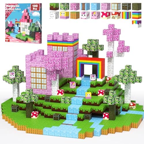 Magnetic Blocks for Girls - 100 PCS Magnet Block Stacking Sensory STEM Outdoor Cubes Game for 3+ Years Old Boys&Girls Children Birthday Easter Gift, 3D Tiles Construction Weekends Toy Set, 0.8in