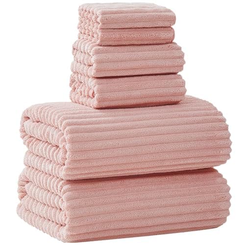 NALIVO 6-Piece Bath Towel Set - Includes 2 Extra Large Bath Sheets (40"x80"), 2 Hand Towels & 2 Washcloths - Premium Microfiber Quick Dry Luxury Towels for Bathroom (Pink) - Image 1