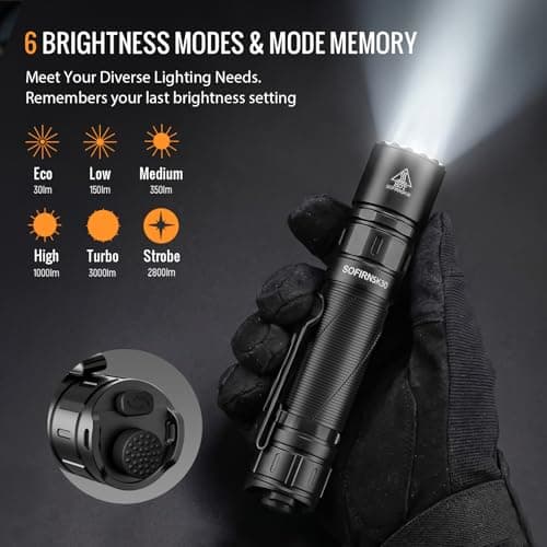 Sofirn SK30 Tactical Flashlight Rechargeable, 3000 High Lumens Pocket Flashlight with Holster, Dual Tail Switches 6 Modes IPX8 Waterproof LED Flashlight for Emergency, Work, Outdoor & EDC - Thumbnail 4
