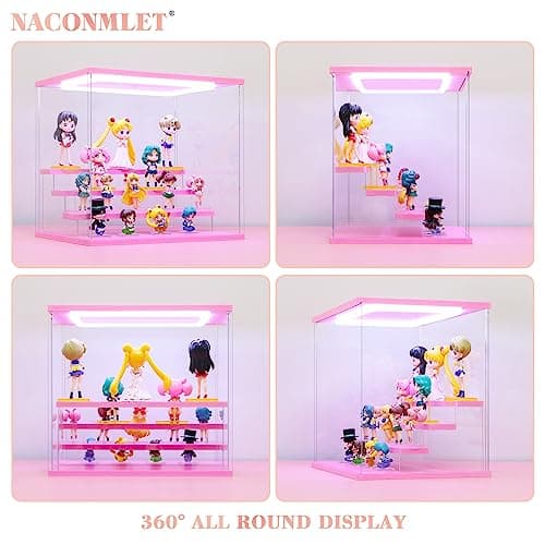 Naconmlet Pink Wood Base Acrylic Display Case for Collectibles, 6-Tier Clear Display Box with Steps for Funko Pop & Action Figures, Dustproof Showcase Organizer, 19.7x12.6x16.5 Inches - Thumbnail 5