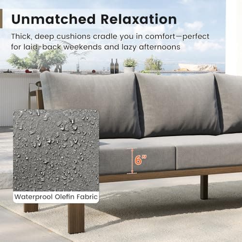 UDPATIO 6 Piece Patio Furniture Set, Faux Wood Metal Outdoor Sectional Sofa with 6" Thick Olefin Cushions, Wide Armrest & Coffee Table, L Shaped Outdoor Furniture for Garden, Backyard Dark Grey - Thumbnail 4