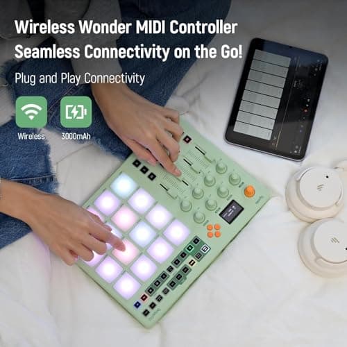 Midi Pad Controller, Portable Beat Maker Machine with Drum Pads, Beginners Beating Pad Velocity Sensitive, LED Display for Music Production (Wireless MIDI) - Thumbnail 2