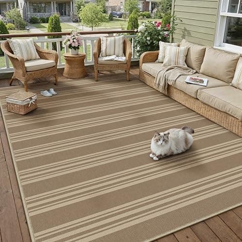 PureCozy Striped Easy Jute Rug 6x9 Khaki Living Room Carpet Washable Non Slip Bedroom Rug Farmhouse Neutral Non Shedding Indoor Outdoor Large Carpet for Dining Room Under Table Office - Image 1