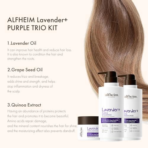 Lavender+ Hair Care Set | Purple Shampoo + Conditioner + Hair Mask for Blonde, Silver & Highlighted Hair | Anti-Brass, Deep Repair, Moisture Boost | Sulfate-Free, Color-Safe | Holiday Gift Set - Thumbnail 5