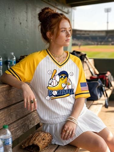 Baseball Jersey for Women Striped Baseball Shirts Funny Game Day Tshirt V Neck Fan Jersey Tee Tops - Thumbnail 3